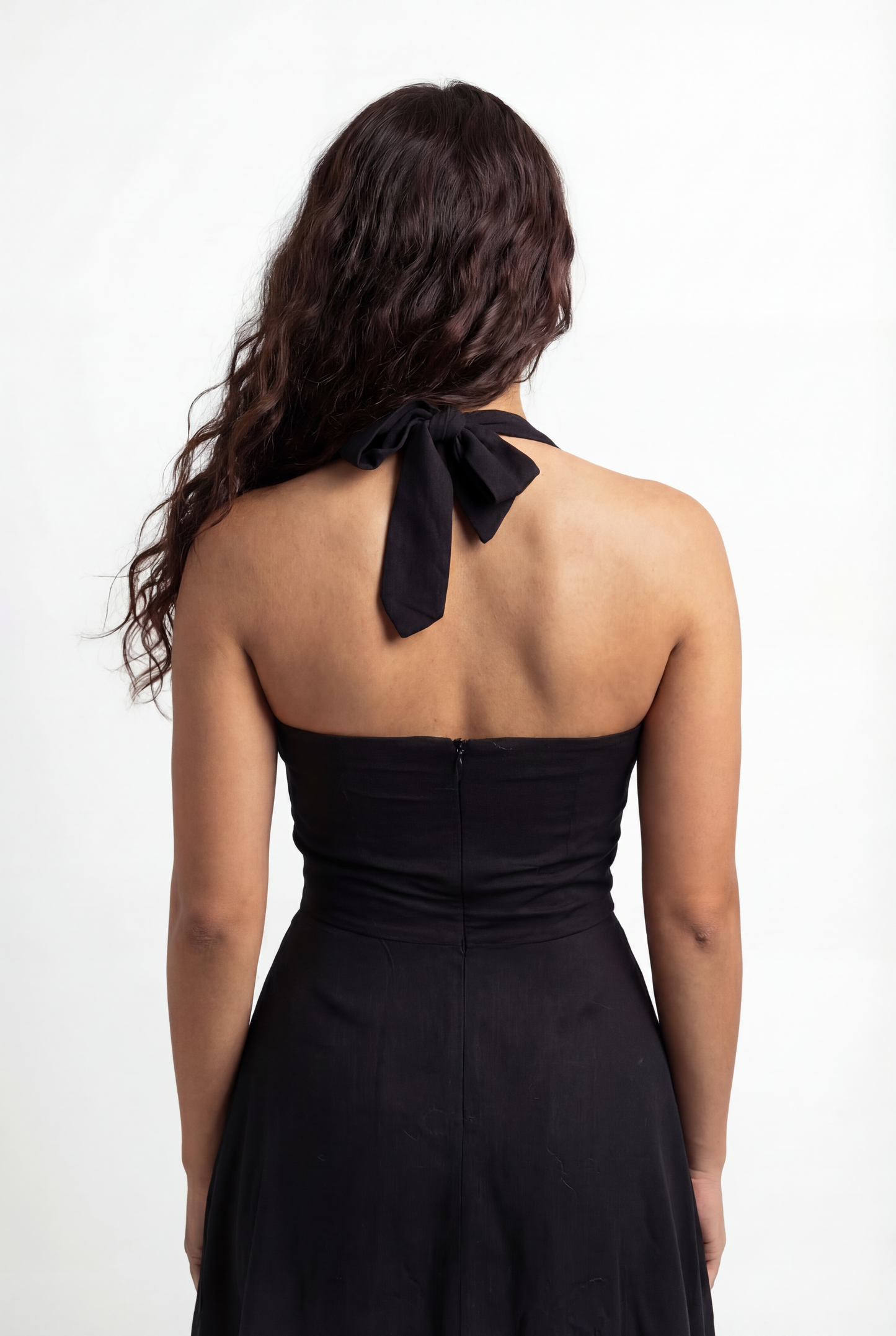 The Solène Linen Dress -Black Lace