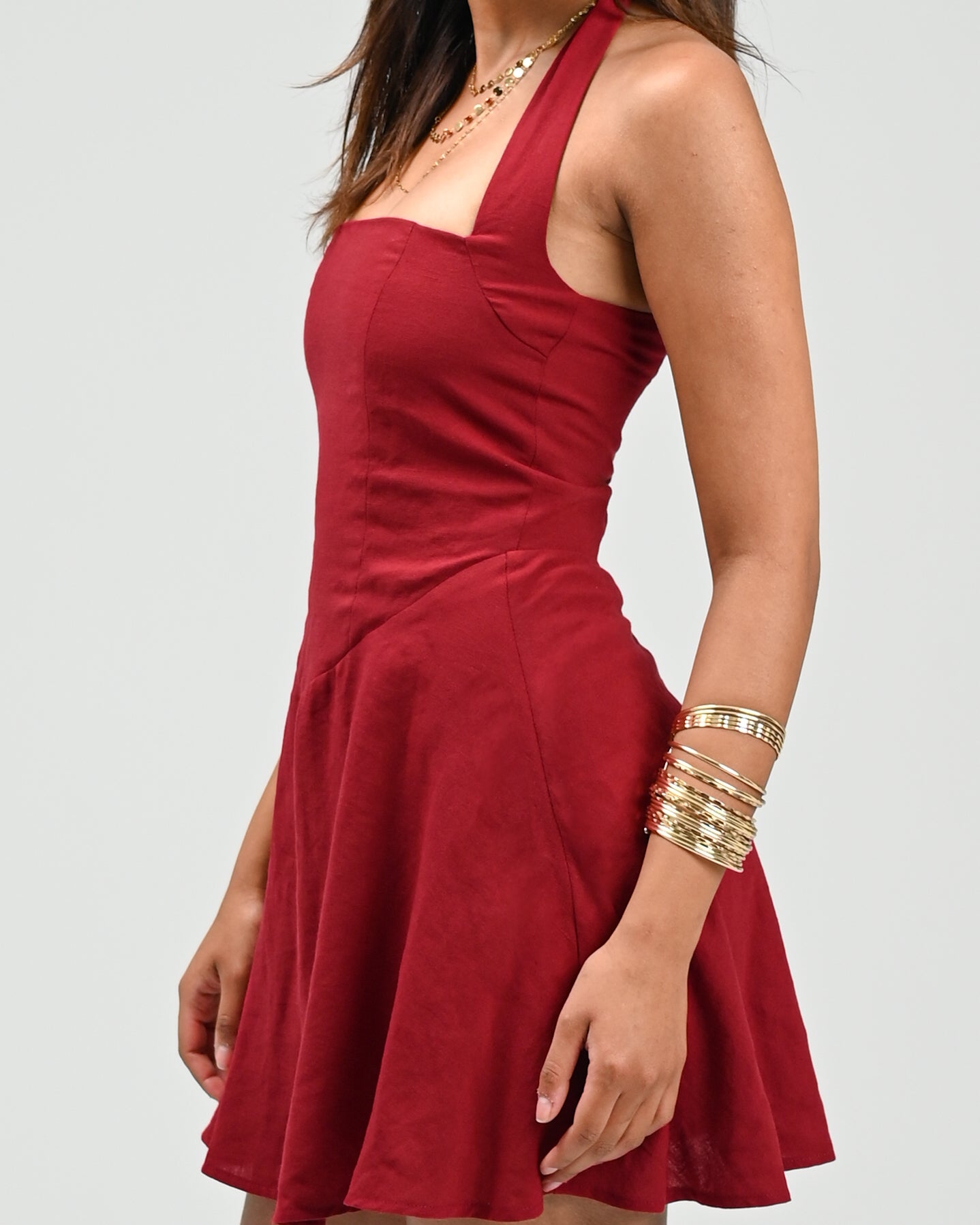 The Solène Linen Dress -Burgundy