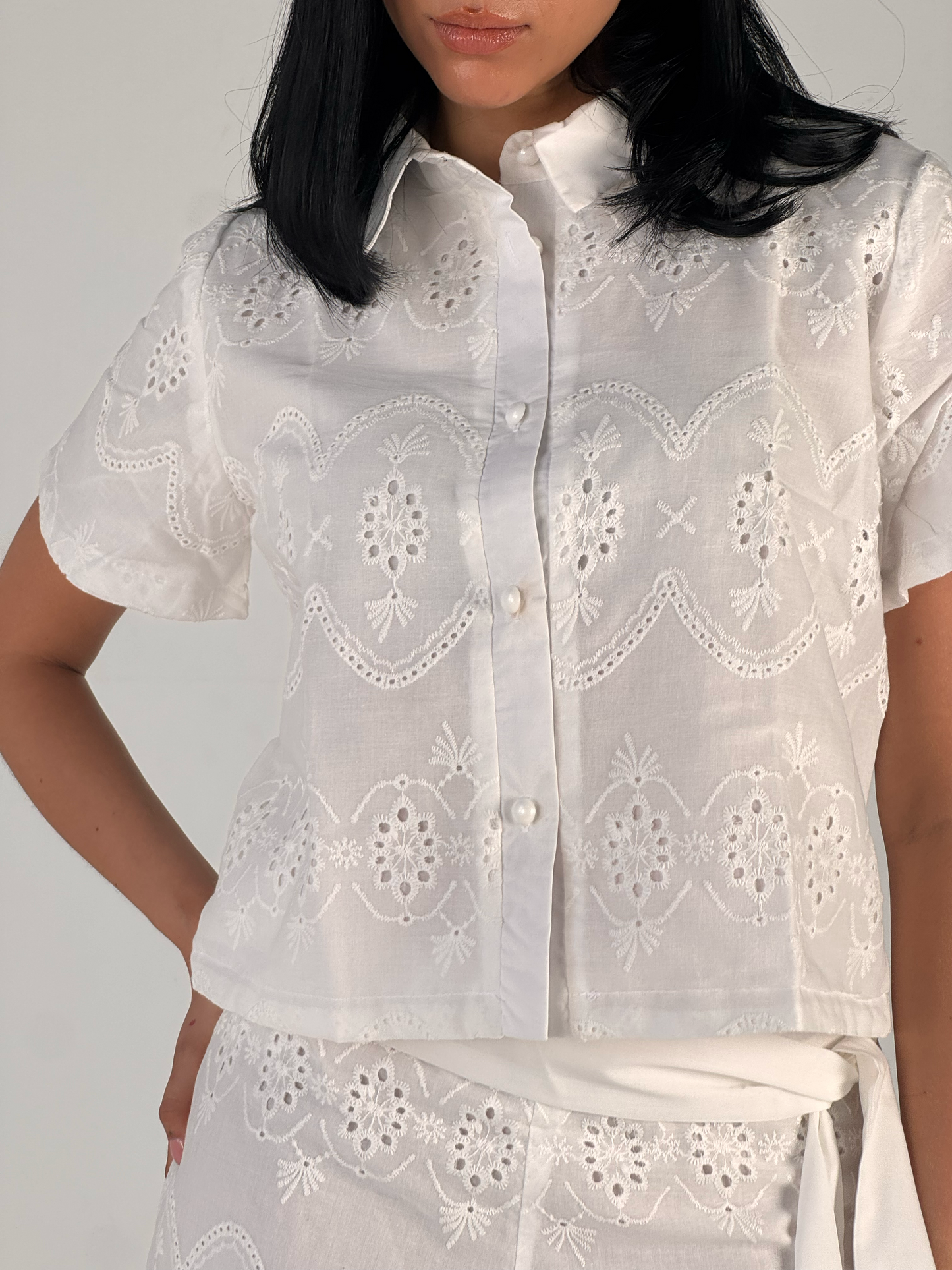 White embroidered set-Double Layered