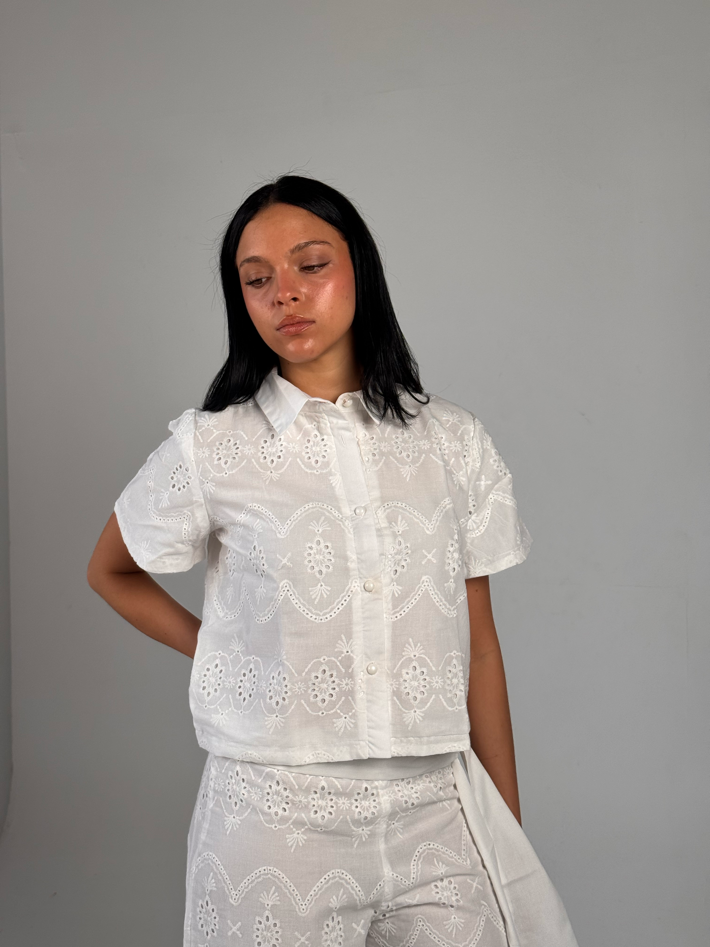 White Embroidery Double layered Top