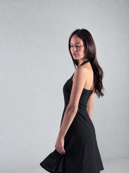 The Solène Linen Dress -Black Lace