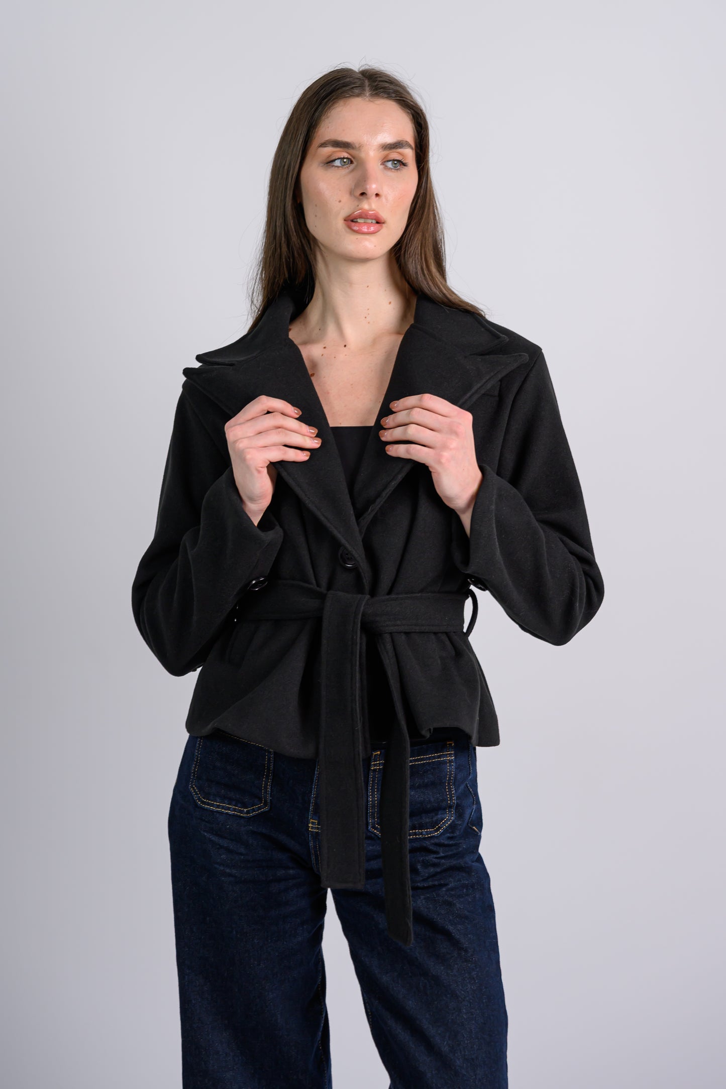 The Cropped Trench Coat -Black