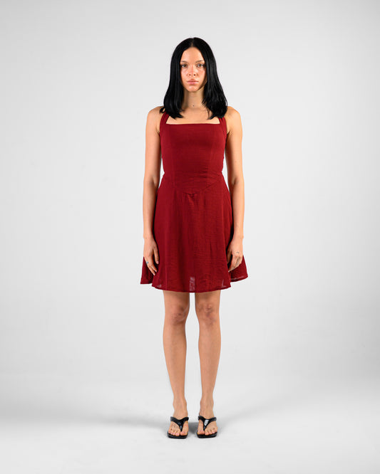 The Solène Linen Dress -Burgundy