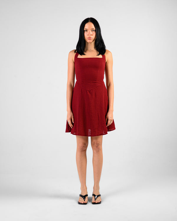 The Solène Linen Dress -Burgundy