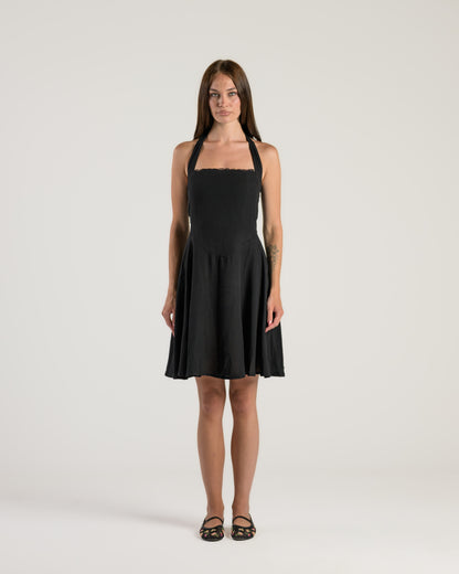 The Solène Linen Dress -Black Lace