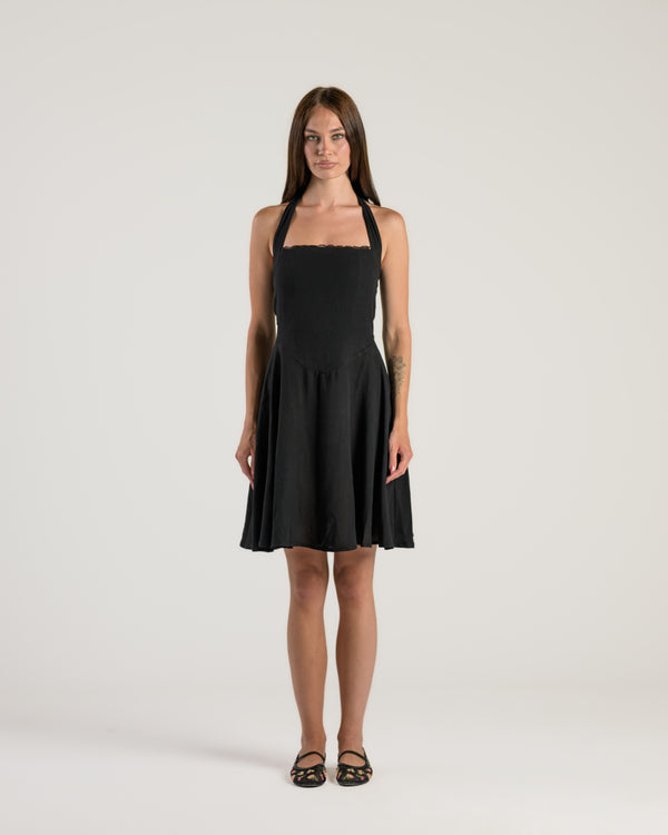 The Solène Linen Dress -Black Lace