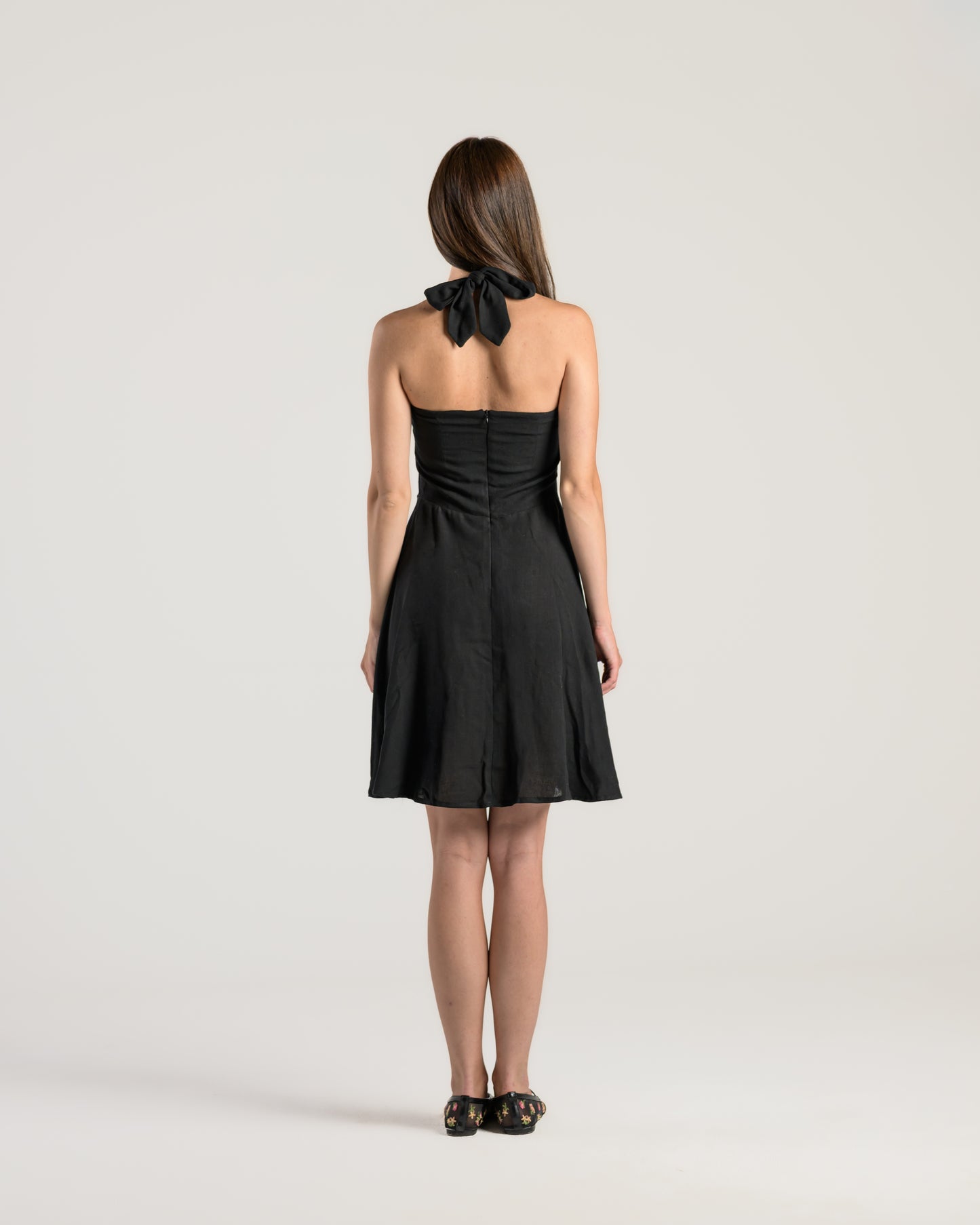 The Solène Linen Dress -Black Lace