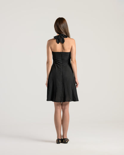 The Solène Linen Dress -Black Lace