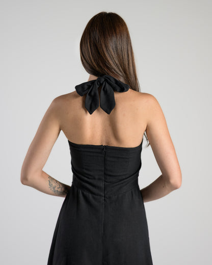 The Solène Linen Dress -Black Lace