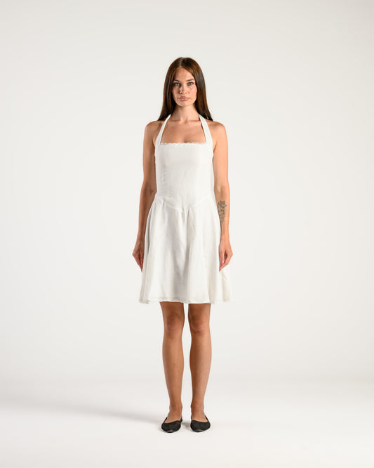 The Solène Linen Dress -White Lace