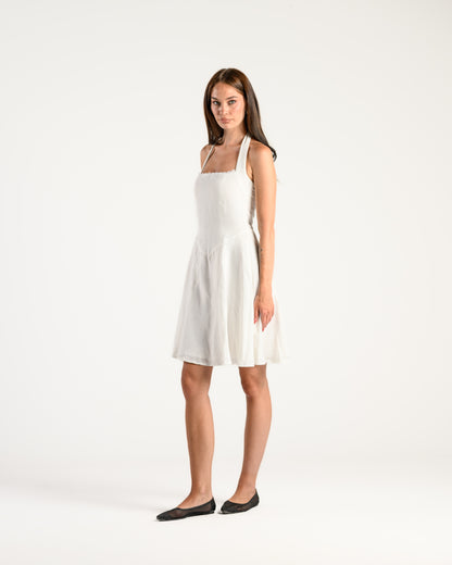 The Solène Linen Dress -White Lace