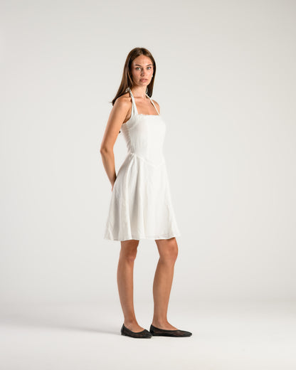 The Solène Linen Dress -White Lace