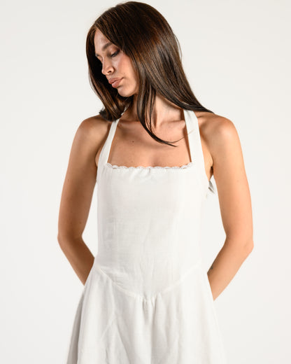 The Solène Linen Dress -White Lace