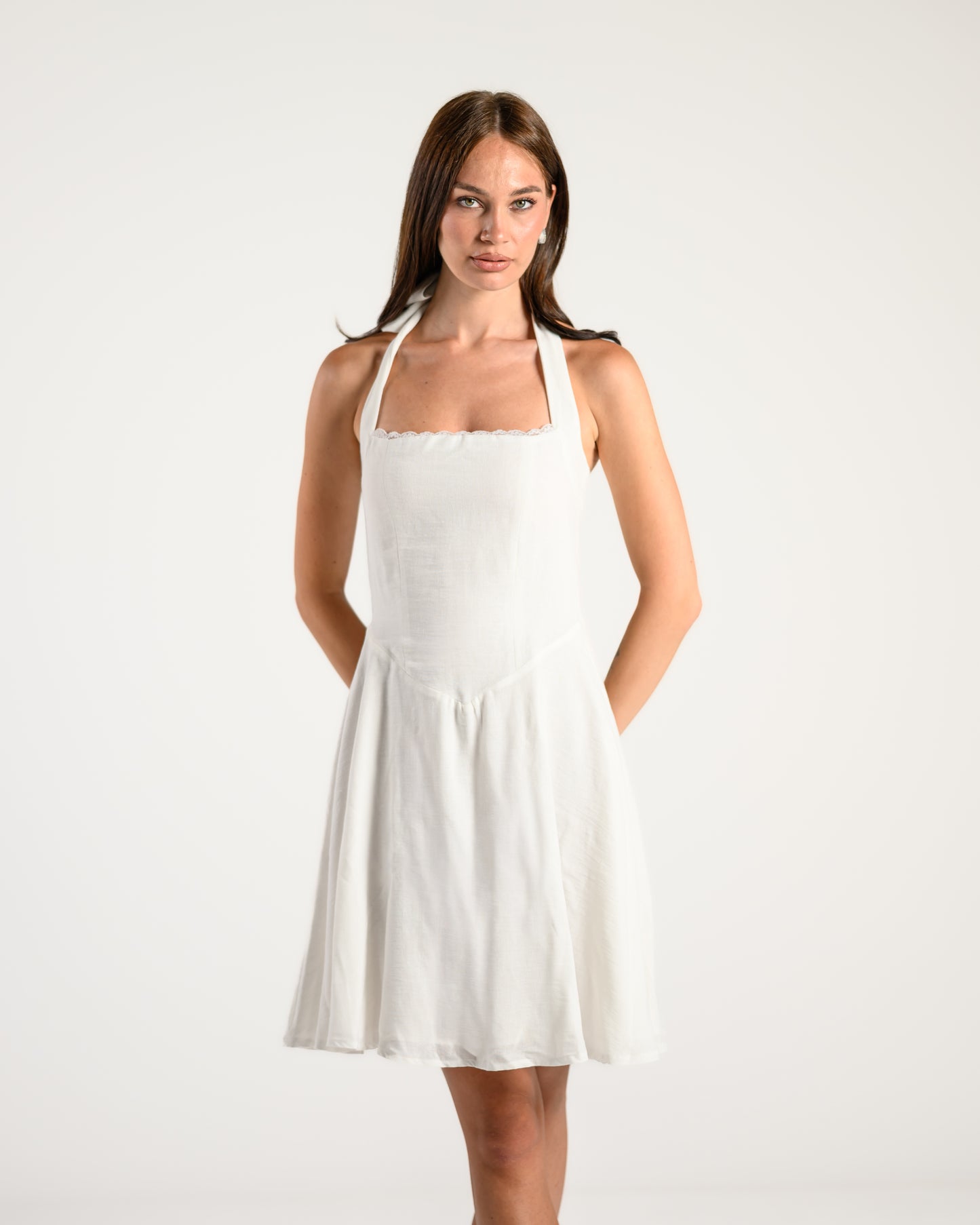The Solène Linen Dress -White Lace