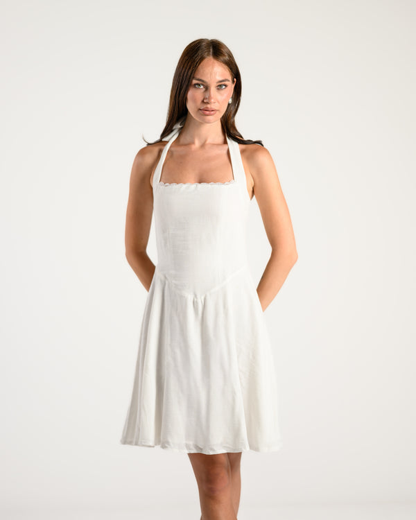 The Solène Linen Dress -White Lace