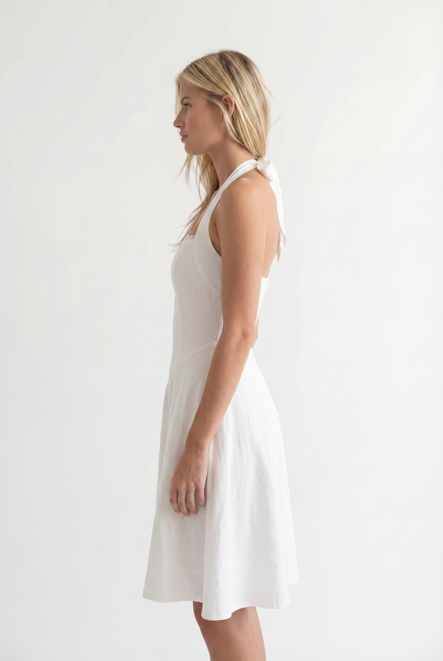 The Solène Linen Dress -White Lace