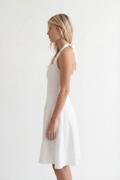 The Solène Linen Dress -White Lace