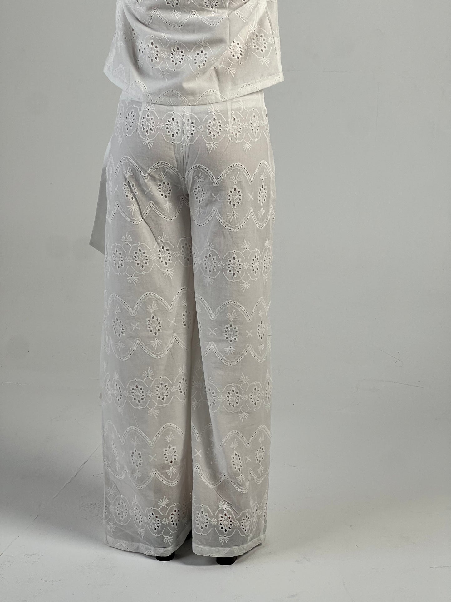 White Embroidery Double Layered Wide Leg Pants