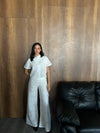 White Embroidery Double Layered Wide Leg Pants