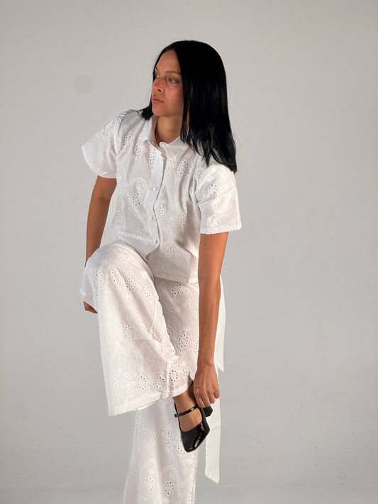 White embroidered set-Double Layered
