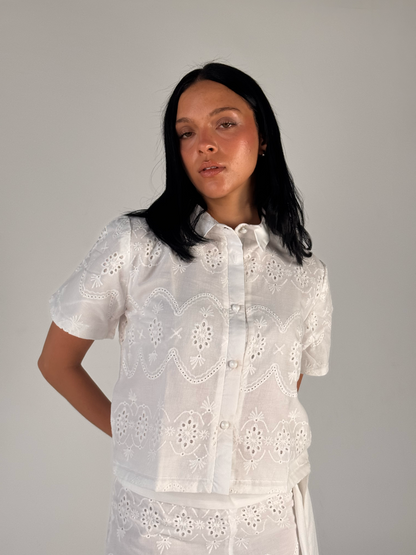 White Embroidery Double layered Top