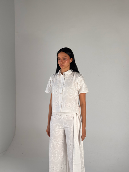 White Embroidery Double layered Top