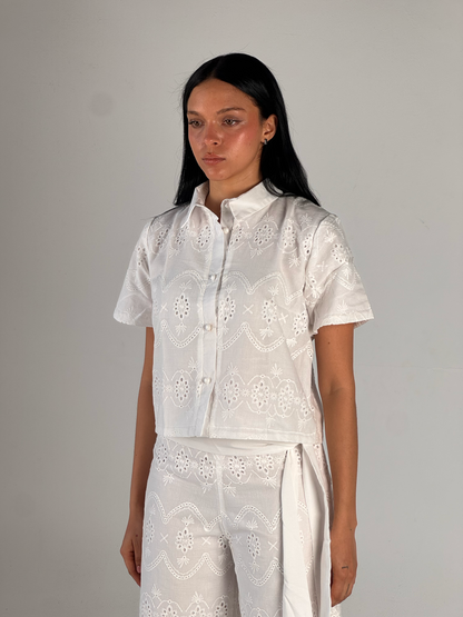White Embroidery Double layered Top