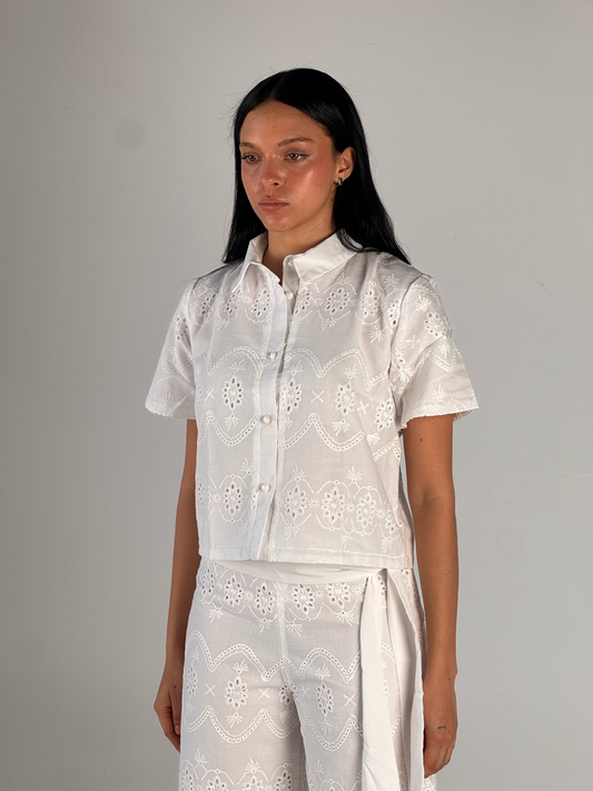 White Embroidery Double layered Top