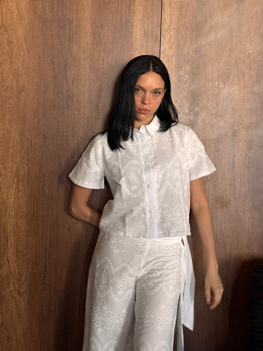 White Embroidery Double layered Top