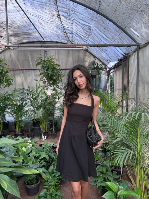 The Solène Linen Dress -Black Lace