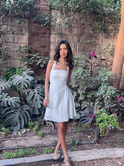 The Solène Linen Dress -White Lace