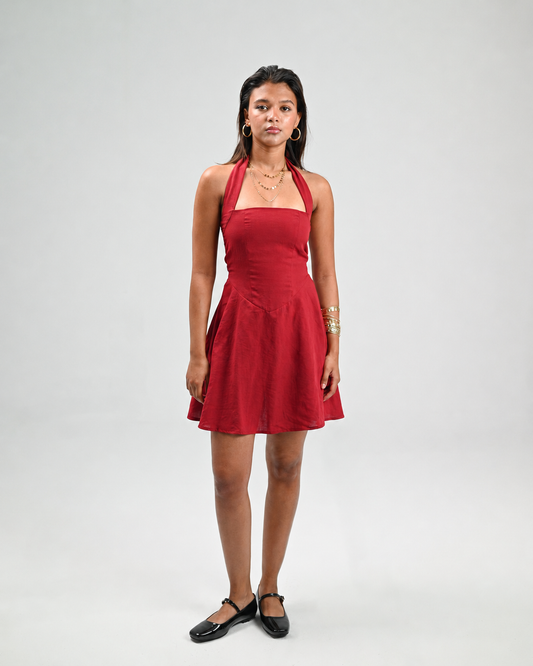 The Solène Linen Dress -Burgundy