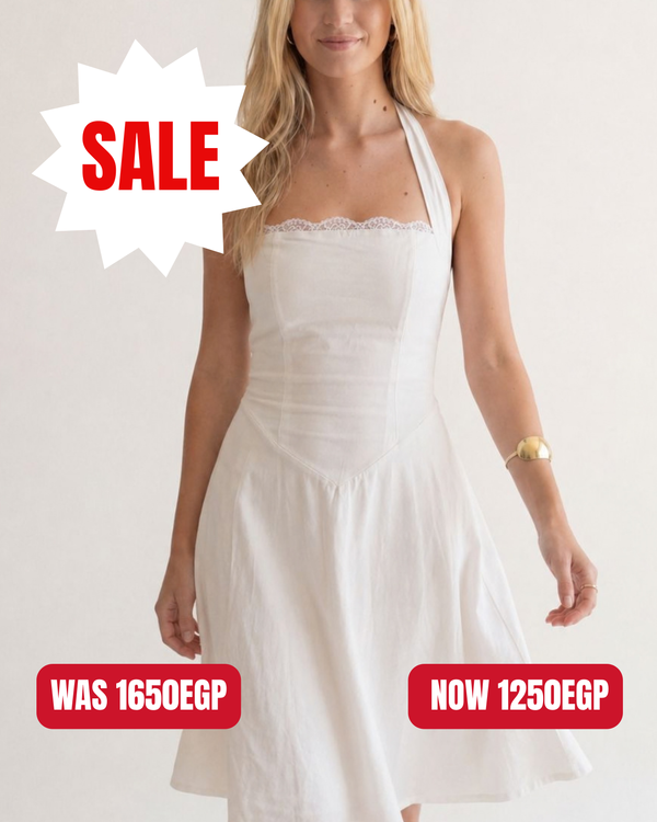 The Solène Linen Dress -White Lace